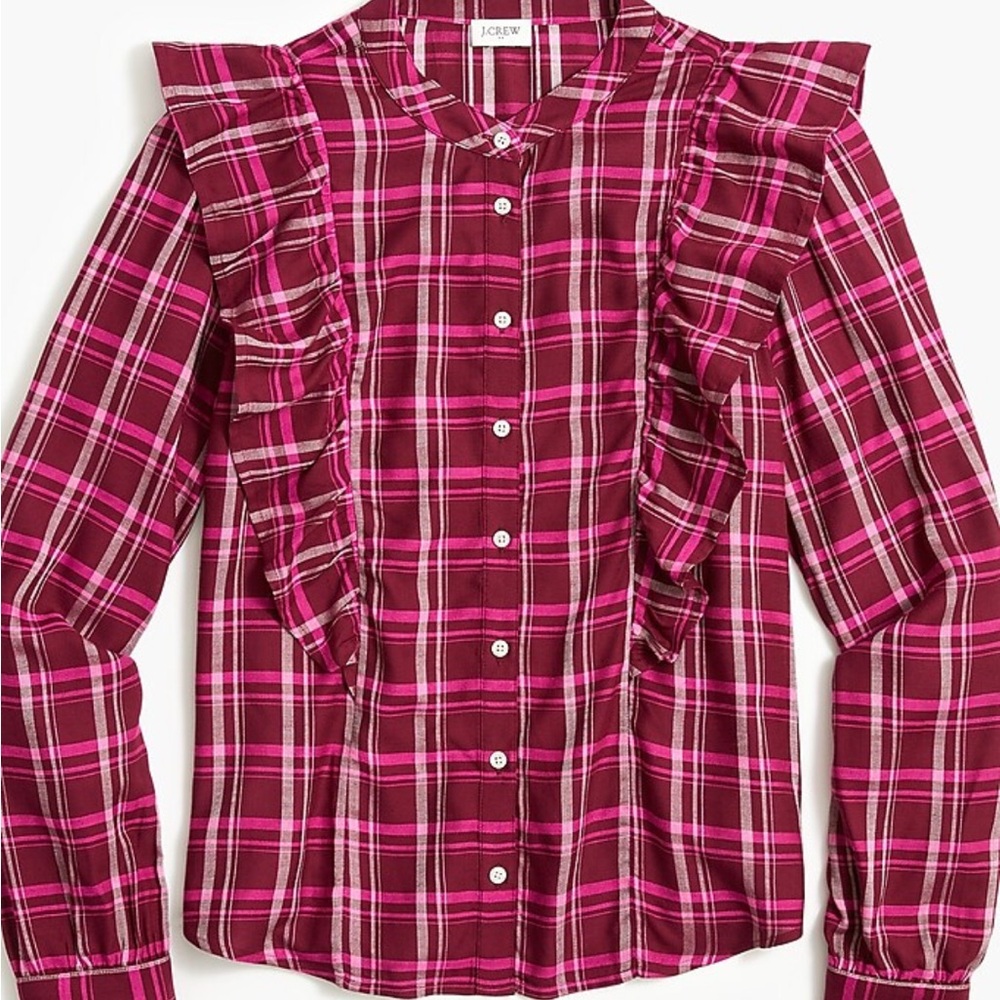 J Crew Factory lightweight plaid ruffle shirt size Medium. Worn once